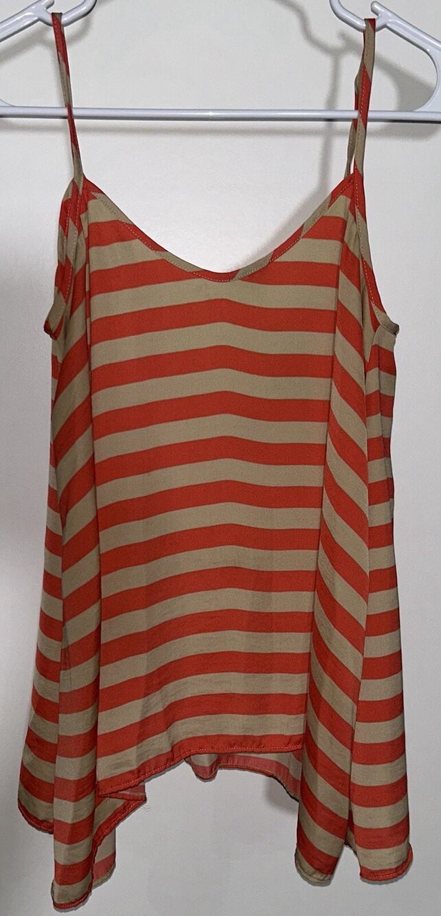NWOT BEBE Orange & Tan Stripe Sleeveless Blouse W/ Back Tie Women’s Size XXS